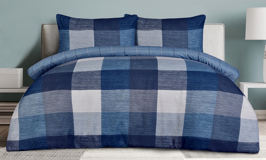 Image 9: Super Soft Easy Care Block Check Reversible Duvet Cover Set