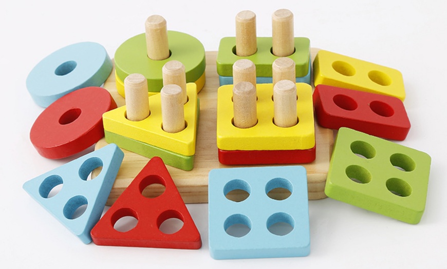 Image 9: Wooden Geometric Shape Sorter Board