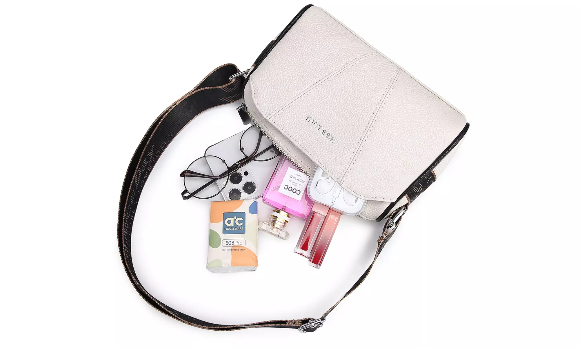 MISS LULU Women Wide Strap Leather Crossbody Bag Hand Bag