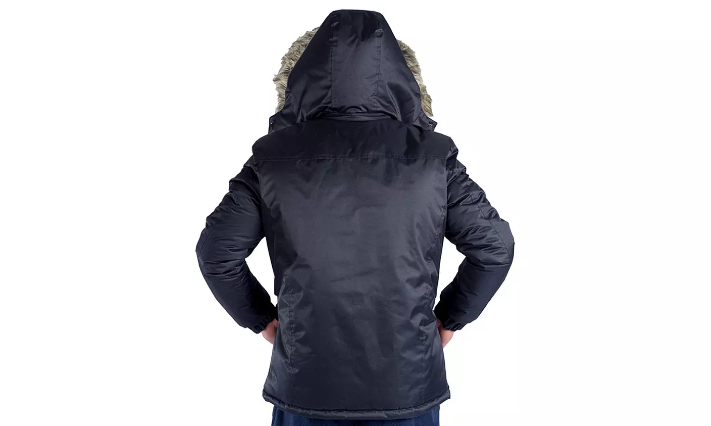 LeeHanTon Men's Three-Quarter Solid Puff Jacket with Detachable Hoody - Second Medium