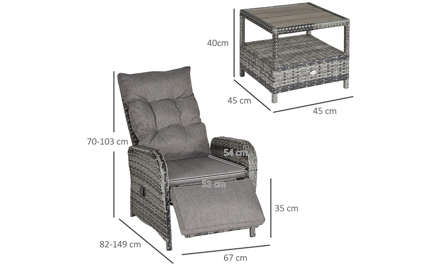 Image 7: Outsunny Three-Piece Outdoor PE Rattan Bistro Set