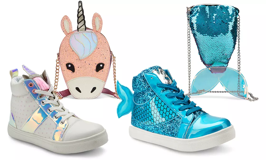 Olivia Miller Girl's Mermaid or Unicorn Sneakers with FREE Matching Handbag (Sizes 1 thru 5) - Primary Image