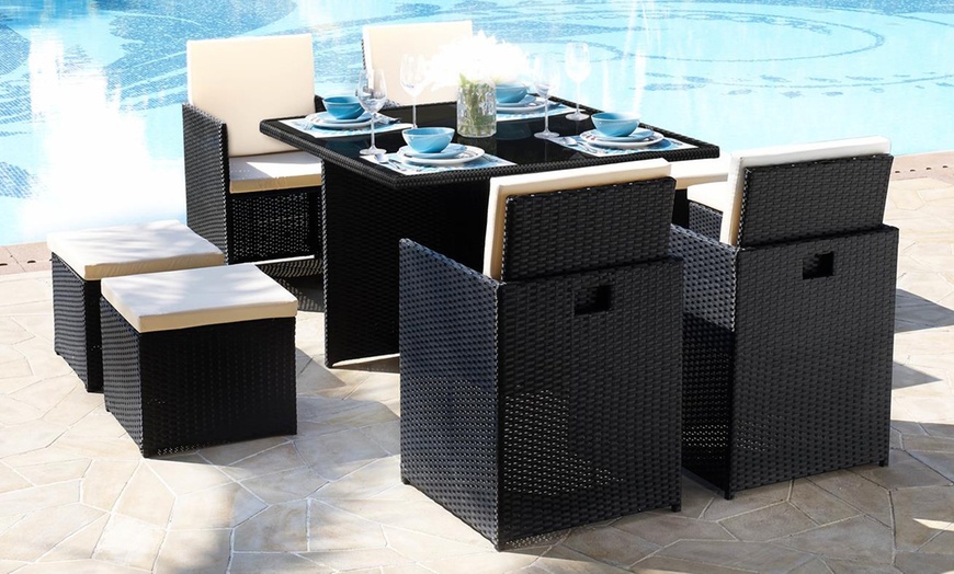 Image 2: 9-Piece PU Rattan Dining Set