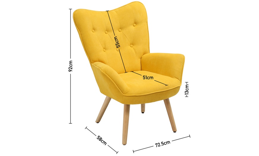 Image 7: Living And Home Tufted Button Linen Wing Back Armchair