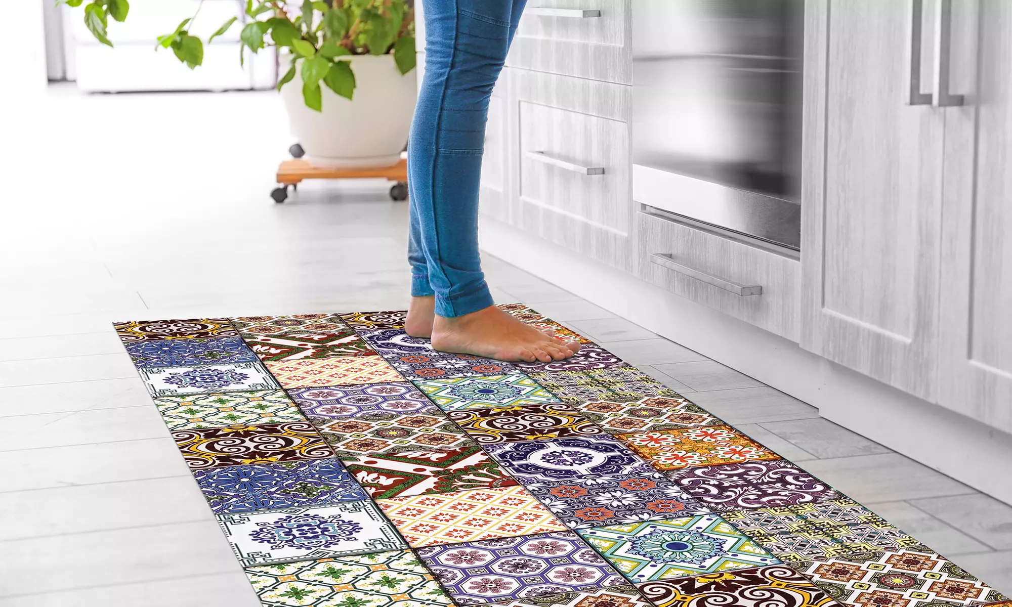 Alfombra de cocina con diseño de azulejos y reverso antideslizante