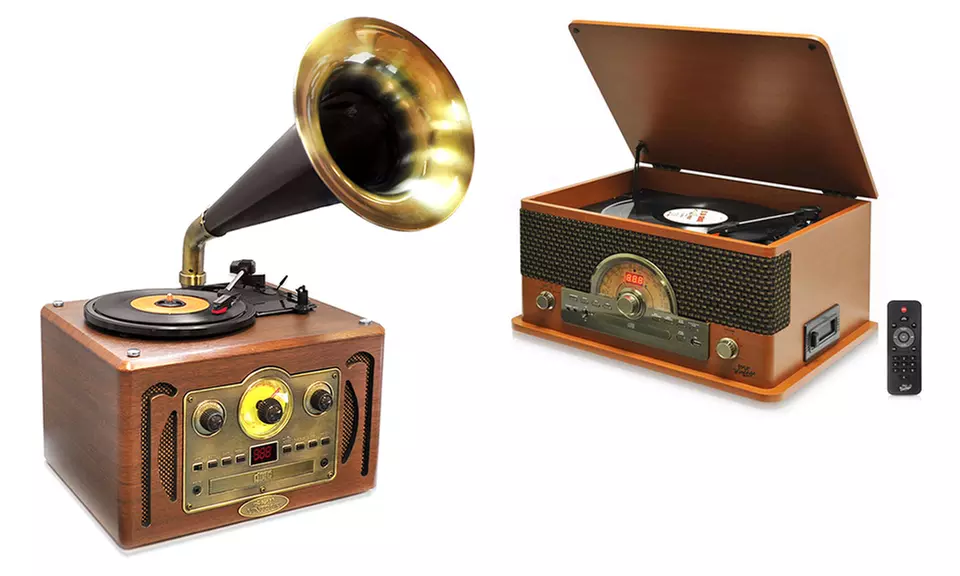 Retro Record Players. Options with Bluetooth and Vinyl-to-MP3 Recording Available. - Primary Image