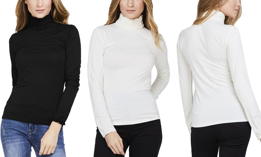 Image 21: Ruffled Polo Neck Jersey Tops