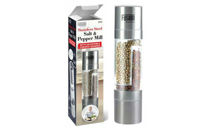 Image 1: Two-in-One Stainless Steel Adjustable Salt and Pepper Grinder