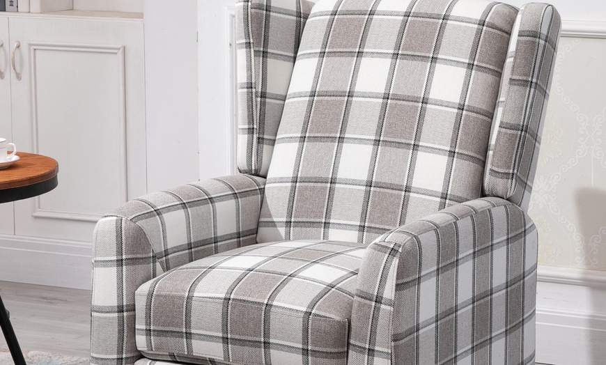 Image 13: Homcom Plaid Recliner Armchair