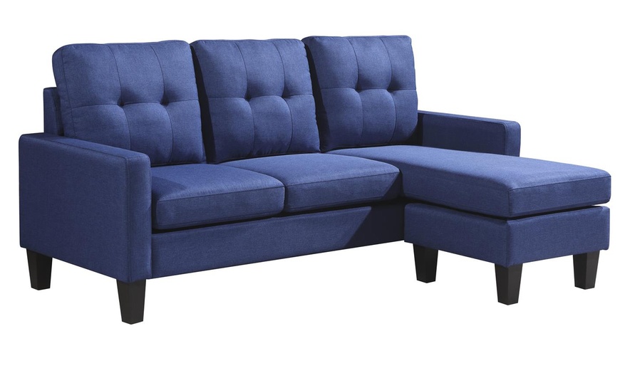 Image 14: Reversible Velvet L-Shaped Sectional Sofa with Ottoman Corner Couch
