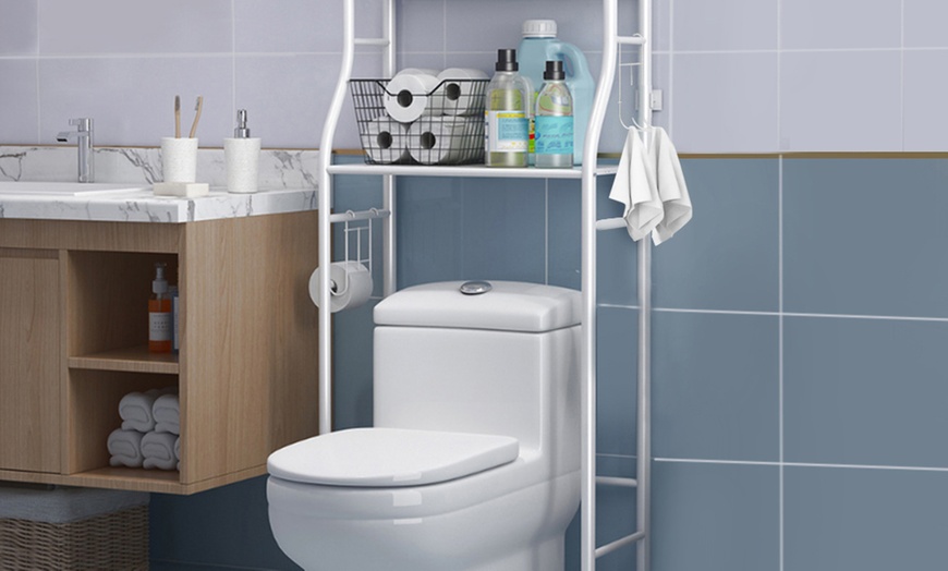 Image 3: 3-Tier Metal Bathroom Organiser Over Toilet Rack Storage Shelves 