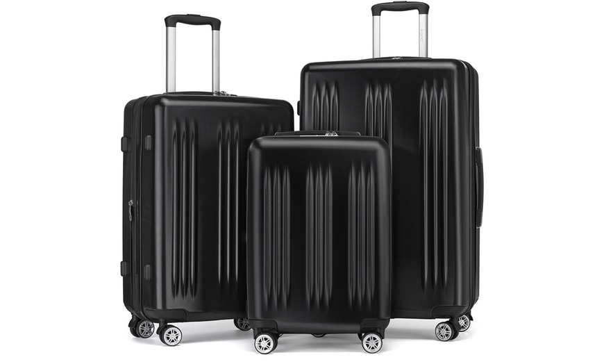 Image 2: One- or Three-Piece Sleek Striped Expandable ABS and PC Suitcases