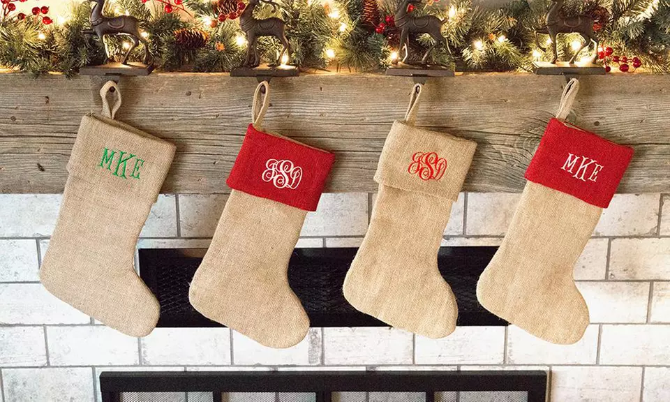 1, 2, 3, 5, or 10 Personalized Burlap Christmas Stockings from Qualtry (Up to 84% Off) - Primary Image