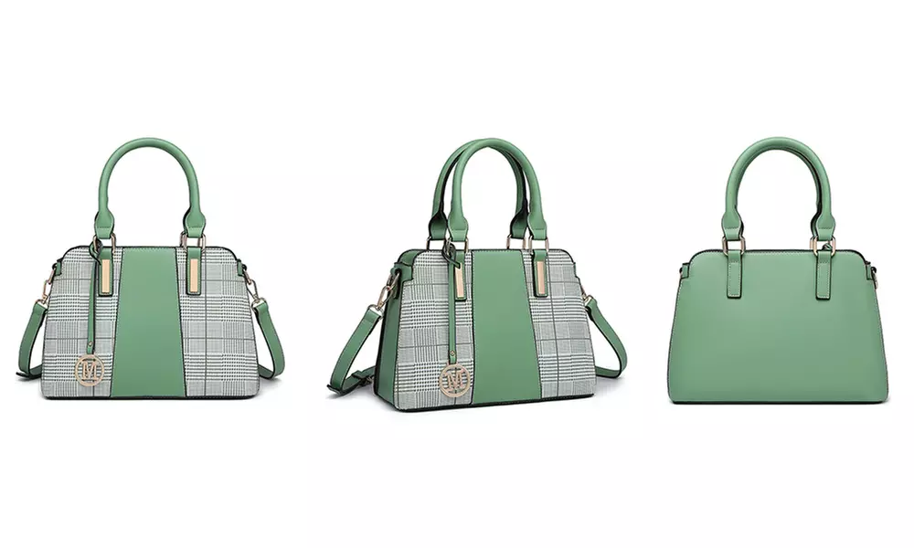 Miss Lulu Gingham Plaid Panel Shoulder Bag Women Handbag