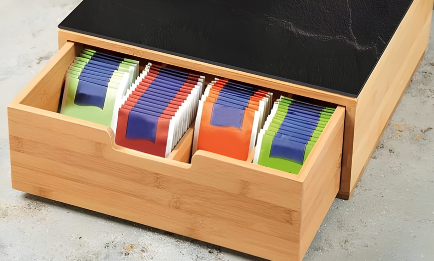 Image 7: Cajón organizador de bambú y cristal templado con 4 compartimentos