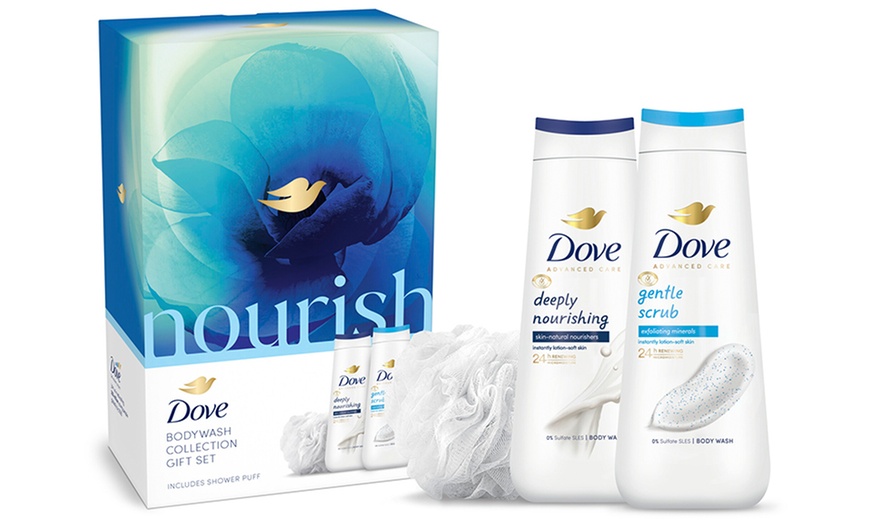 Image 2: Dove Nourish Body Wash Two-Piece Gift Set for Her with Shower Puff