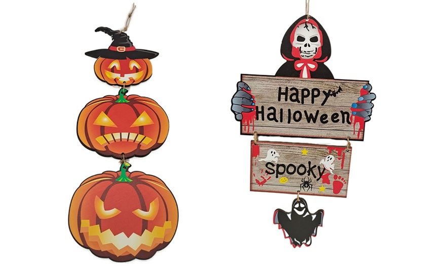 Image 1: Wooden Halloween Decorations Hanging Sign