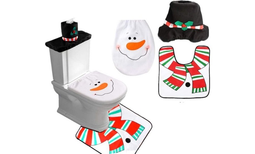 Image 5: 4 Pcs Christmas Toilet Bathroom Decoration Set in 4 Styles 