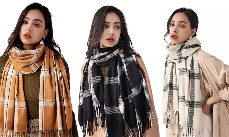 1x, 2x oder 3x karierter Schal mit Fransen