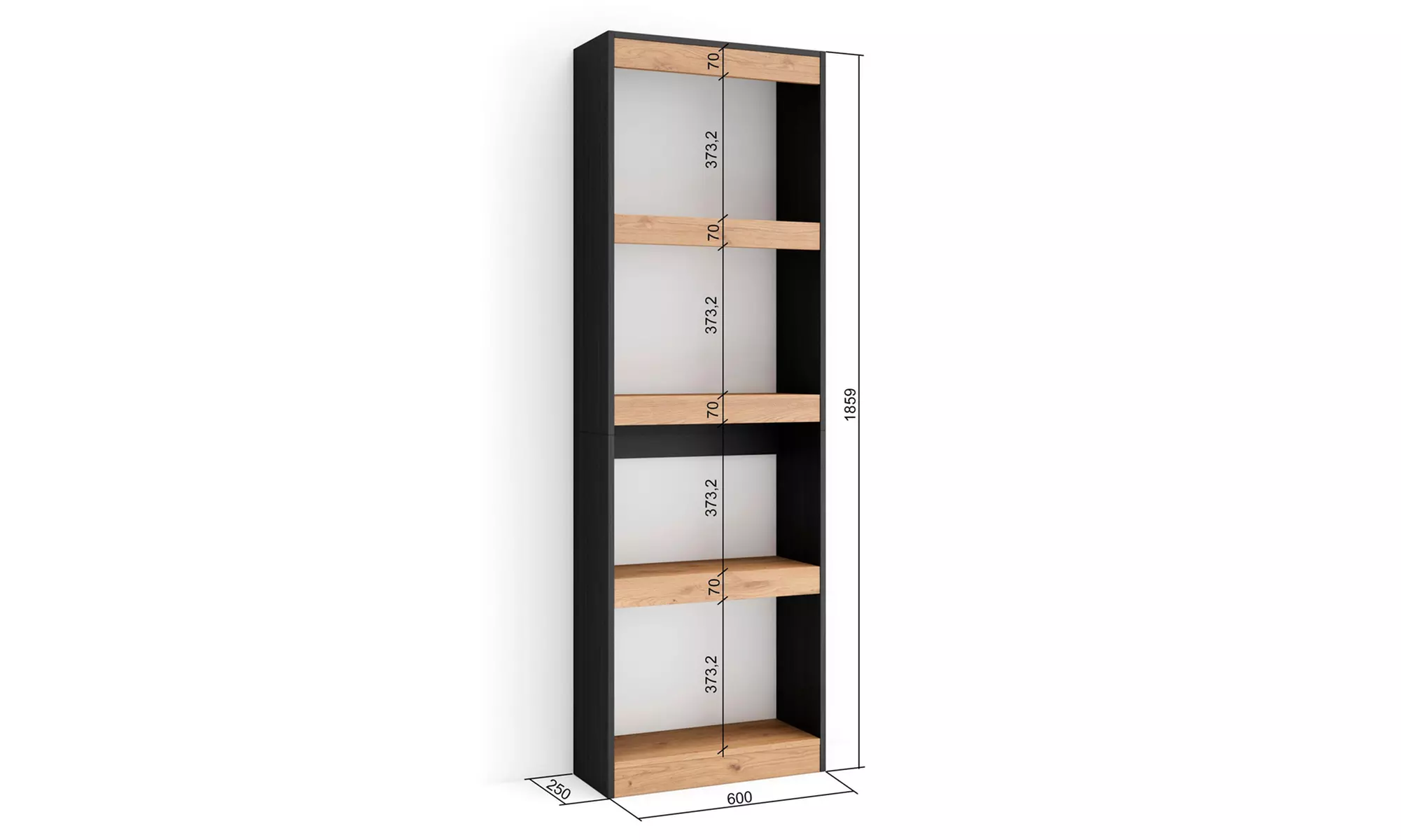 Elegante estantería de madera porosa; 60cm x 186cm x 25cm