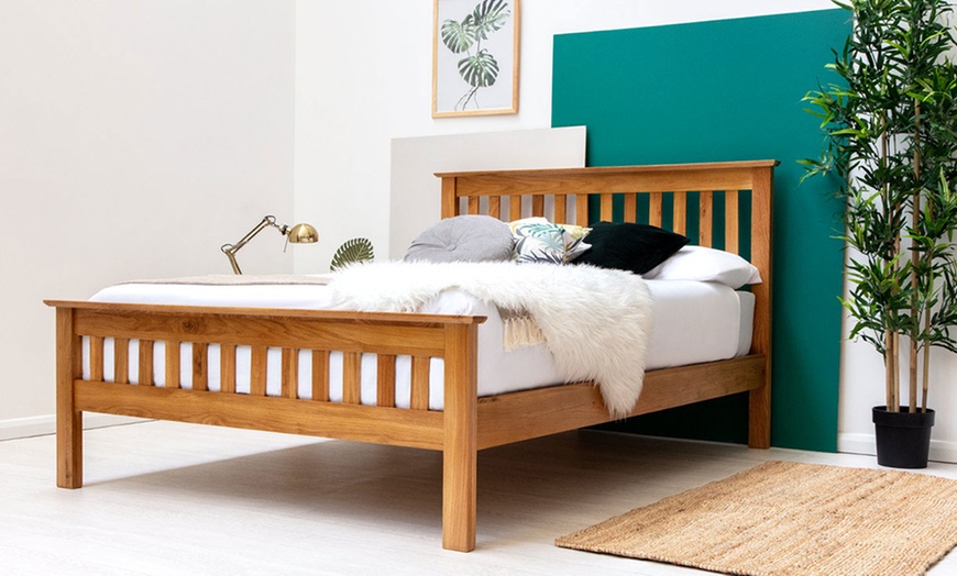 Image 3: Oak Shaker-Style Wooden Bed Frame