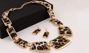  Retro Leopard Necklace And Earrings Set 