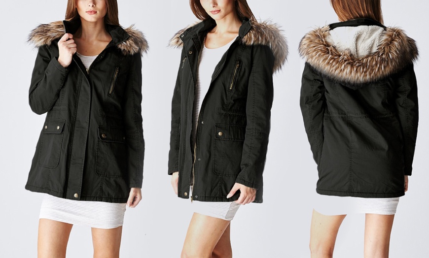 Image 16: Juniors Long Parka Jacket with Faux-Fur Hood