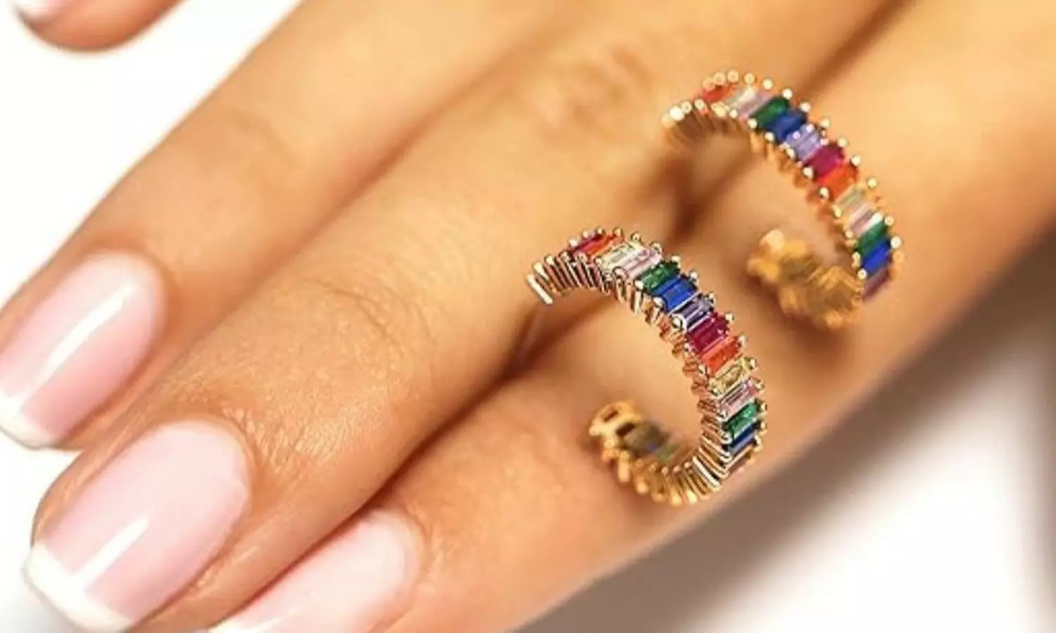 14k White Gold Plated Cubic Zirconia Multicolor Rainbow Round Hoop Stud Earrings
