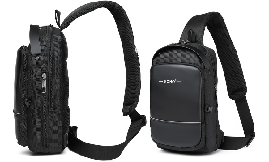 Image 3: Smart Sling Chest Bag with USB Charging Port Crossbody Backpack Unisex