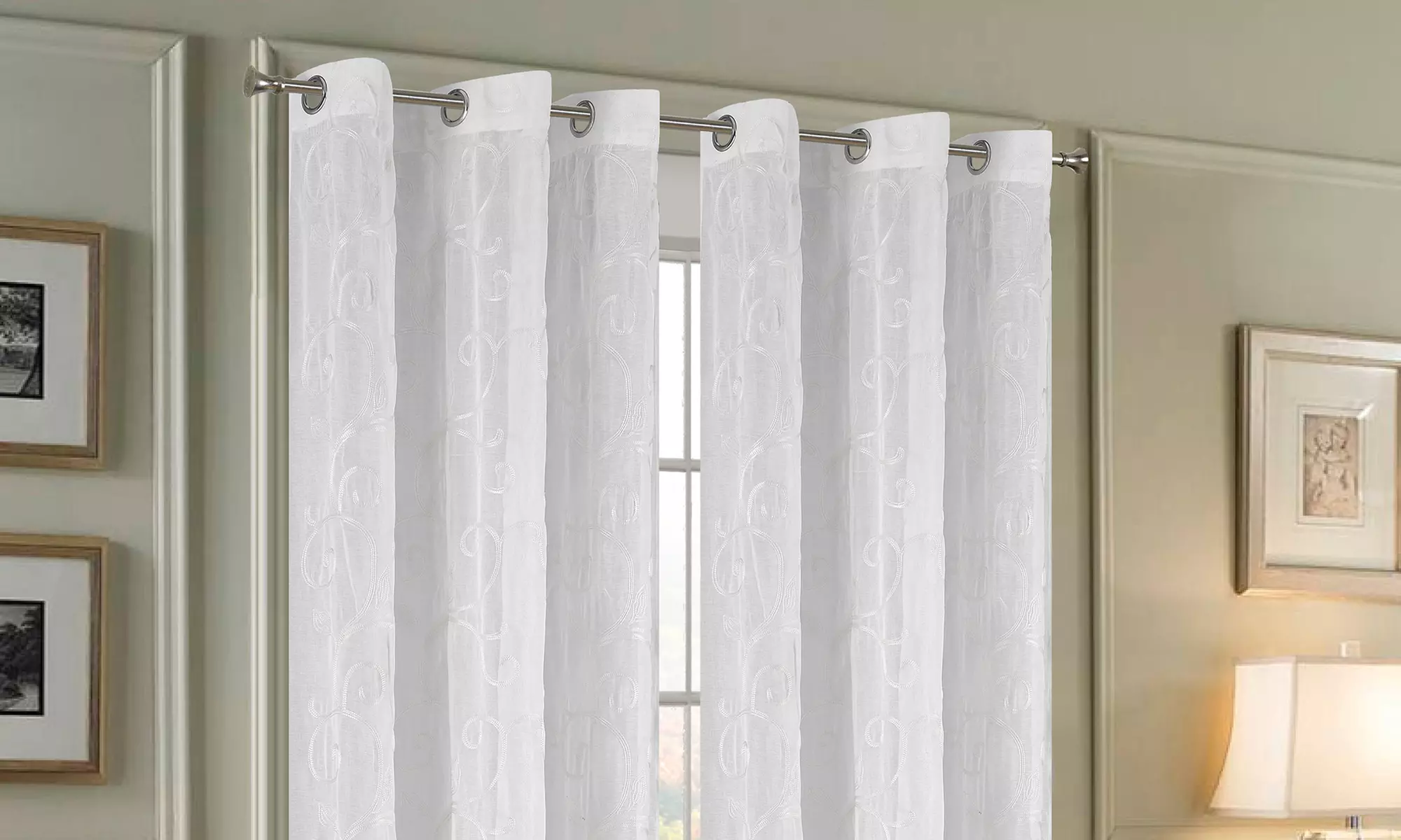 1 ou 2 rideaux en voile avec motif brodé, modèle et coloris au choix - Primary Image