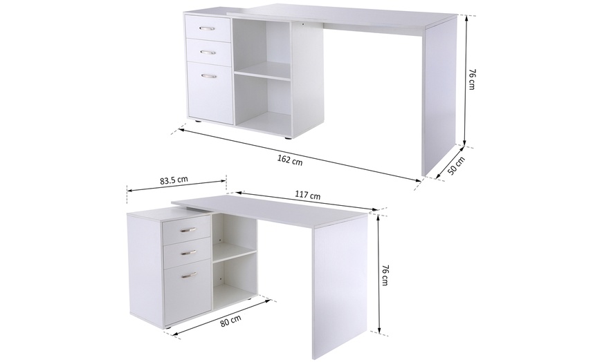 Image 13: HomCom L-Shaped Computer Corner Desk with Drawers