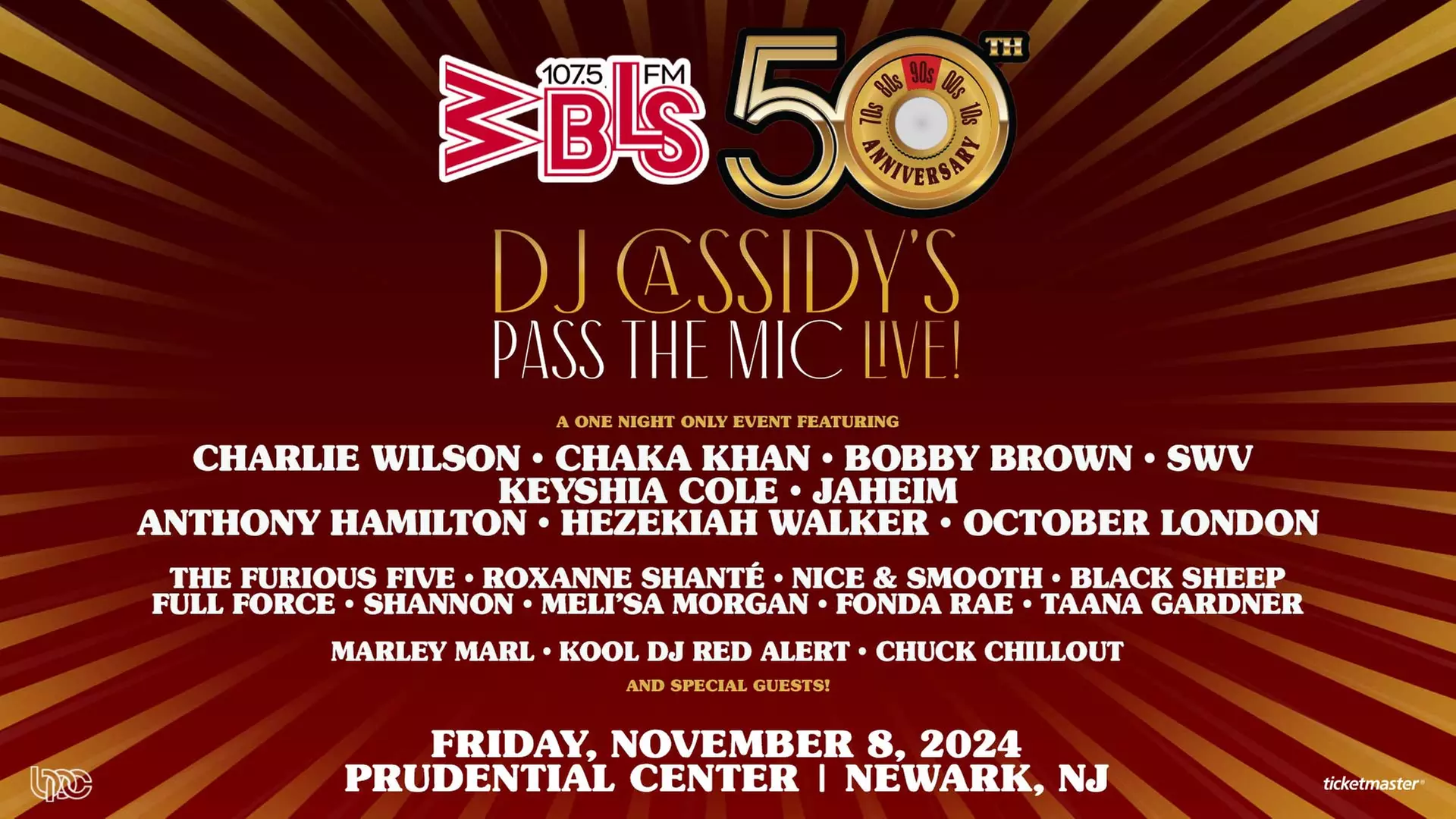 DJ Cassidy’s Pass The Mic Live! W/ Charlie Wilson, Chaka Khan, Bobby Brown, SWV,  and More on Nov 8 at 8 pm - Primary Image