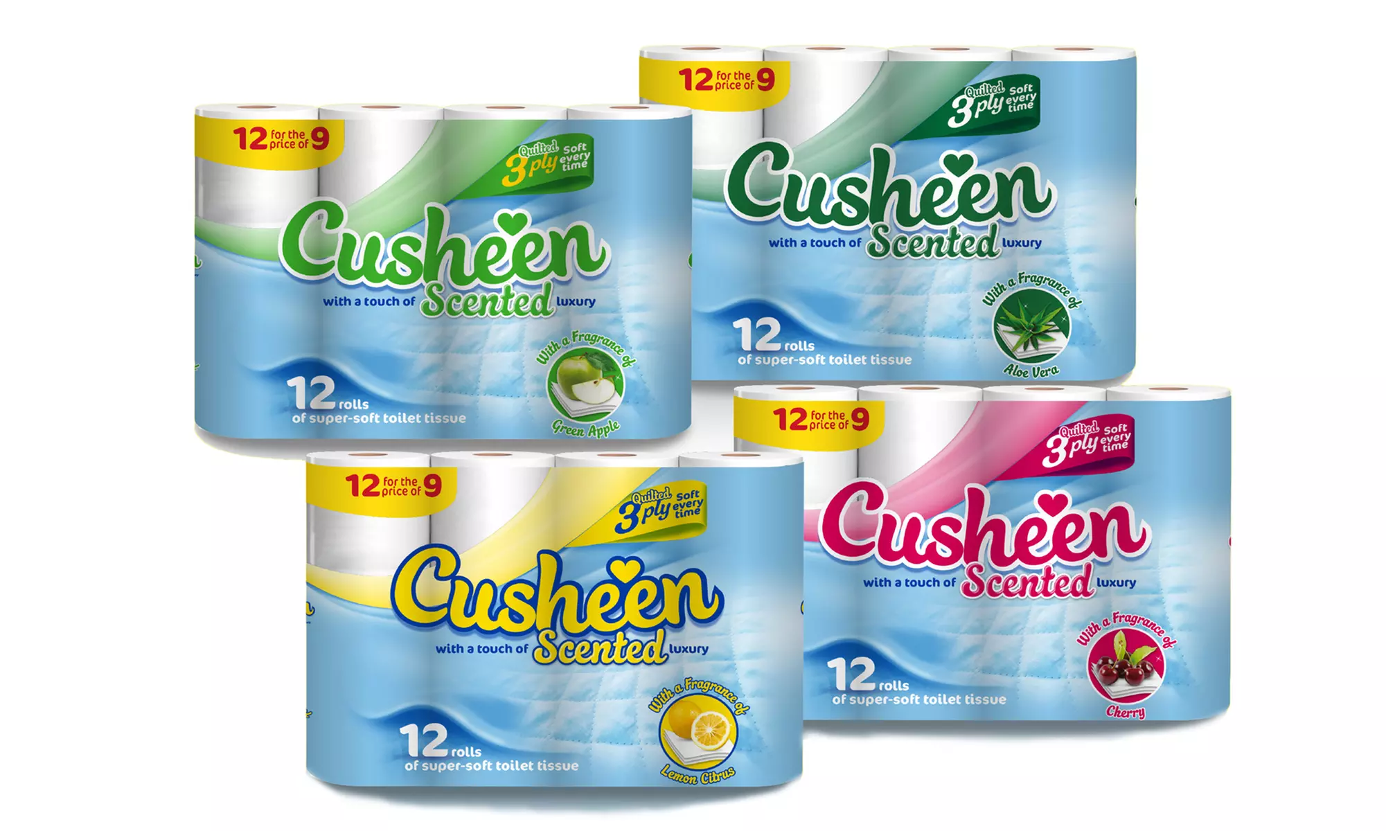 60 or 120 Rolls of Cusheen Quilted Luxury White or Cherry-, Lemon- or Aloe Vera-Scented Toilet Tissues from £11.99 - Primary Image