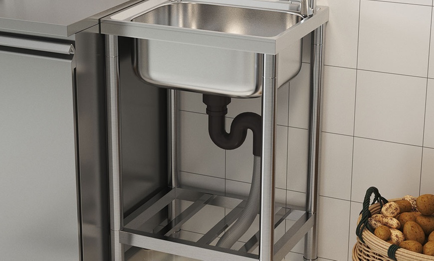 Image 1: Commercial Grade Stainless Steel Sink with Shelf Storage