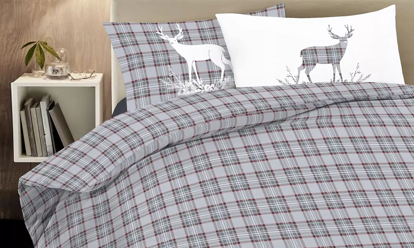 Funda nórdica de algodón con estampado de tartán - Second Medium