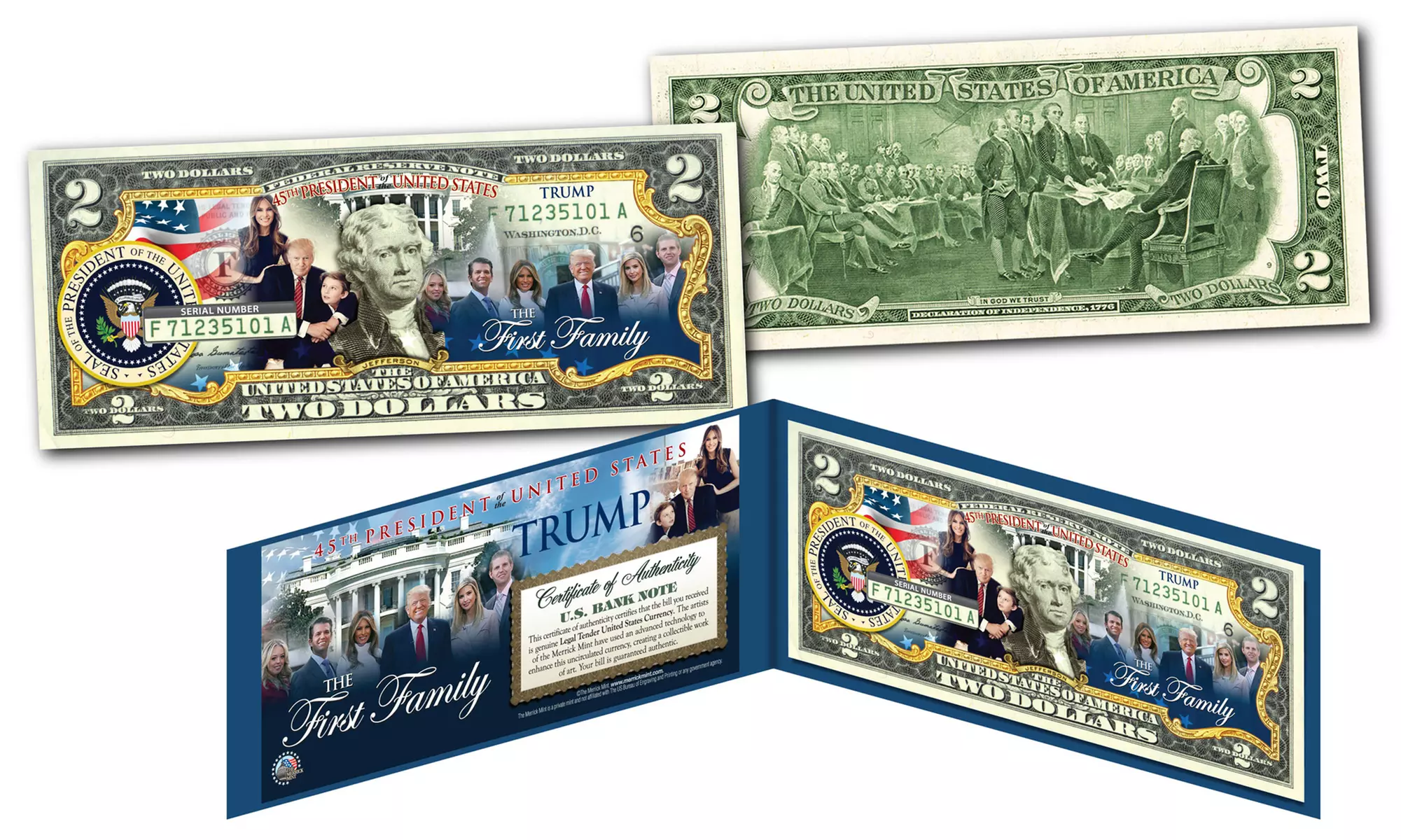 Donald Trump 45th President "The First Family" Genuine Legal Tender $2 Bill - Primary Image