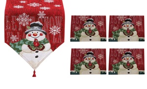 Christmas Embroidered Snowman Table Runner, Four Placemats or Both