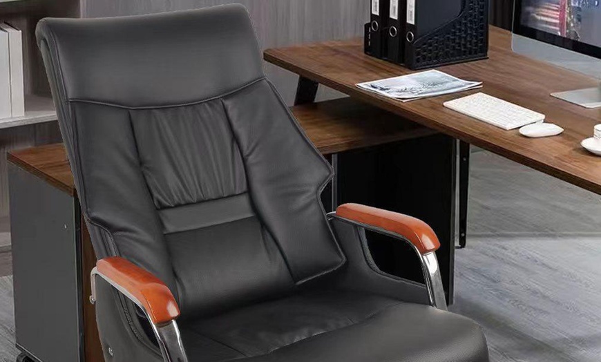 Image 2: Leather Look Executive Office Chair With Foot Rest