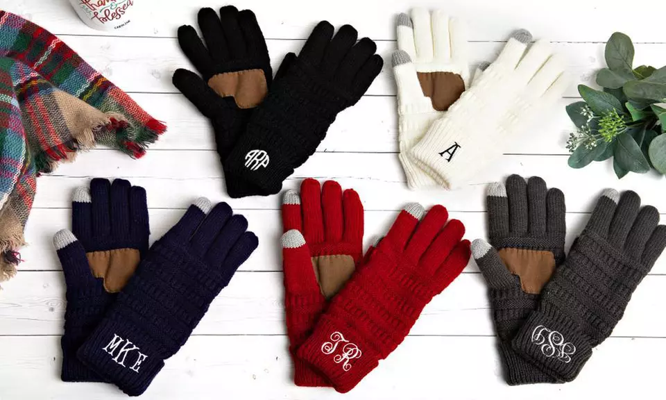 One or Two Pairs of Personalized Monogrammed Knit Gloves from Qualtry (Up to 62% Off) - Primary Image