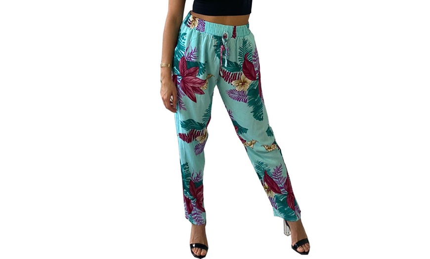 Image 11: Women's Printed Straight Fit Cotton Trousers with Elasticated Waist 