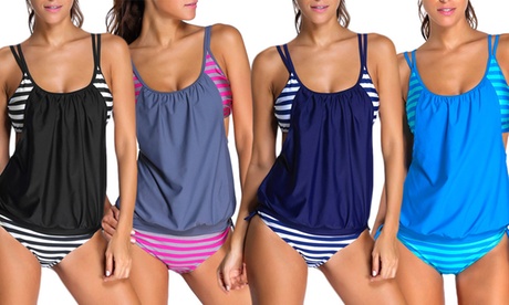 Tankini costume da donna a righe, disponibile in 4 colori e taglie