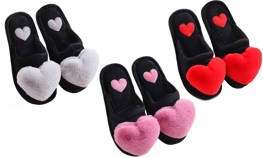 Image 1: Fluffy Heart Slippers