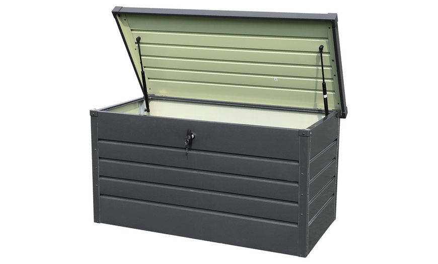 Image 3: 350L Metal Lockable Garden Storage Box Patio Waterproof Box