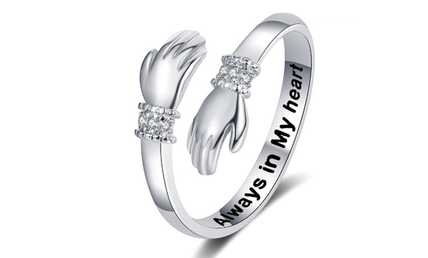 Image 3: Crystal Detail Adjustable Hug Ring with Inner Message