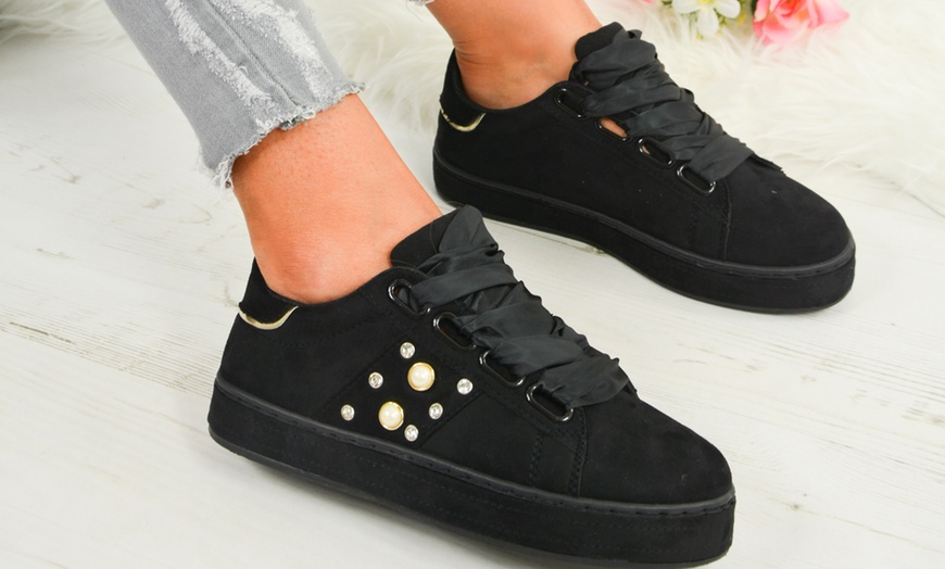 Image 12: Women's Satin Bow Sneakers