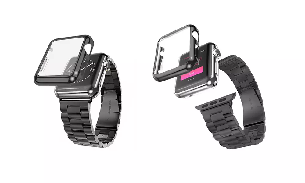 iPM Stainless Steel Watch Band with Plated Screen Protector Case for Apple Watch - Second Medium