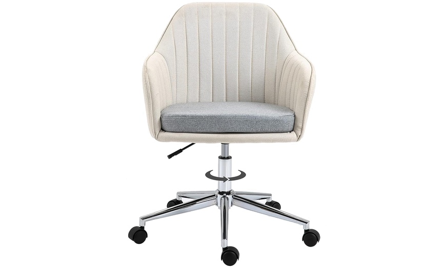 Image 4: Linen-Feel Beige Office Chair with Swivel Wheels