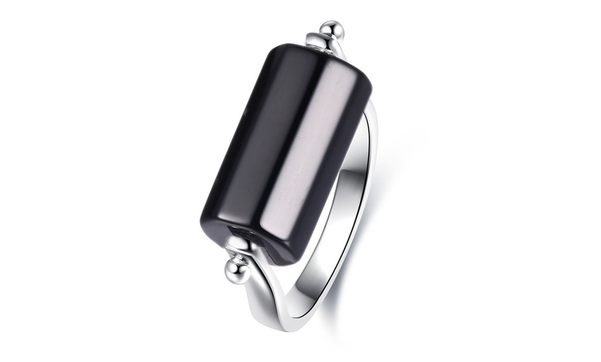 Image 4: Peermont Genuine Black Obsidian Energy Ring in 18K White Gold Plating