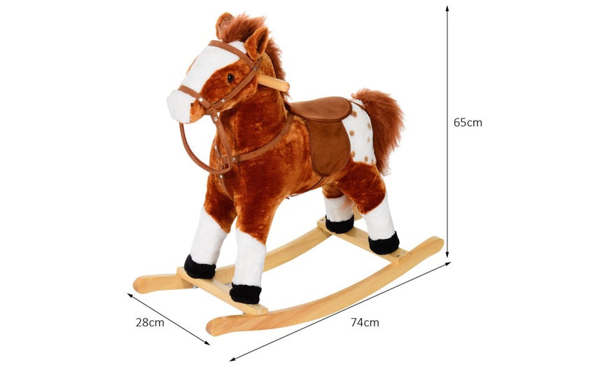 Image 15: HomCom Kids' Plush Rocking Horse with Sound Effects