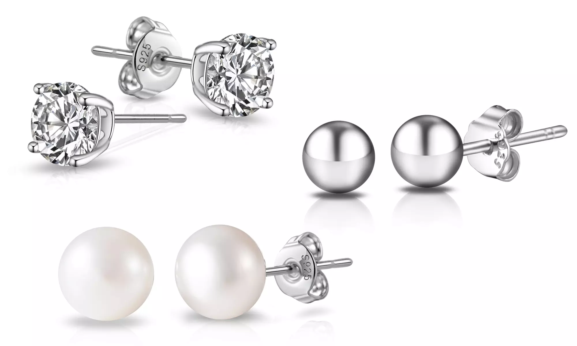 1 à 3 paires de boucles d'oreilles puces de la marque Philip Jones, pour femme en argent sterling - Primary Image